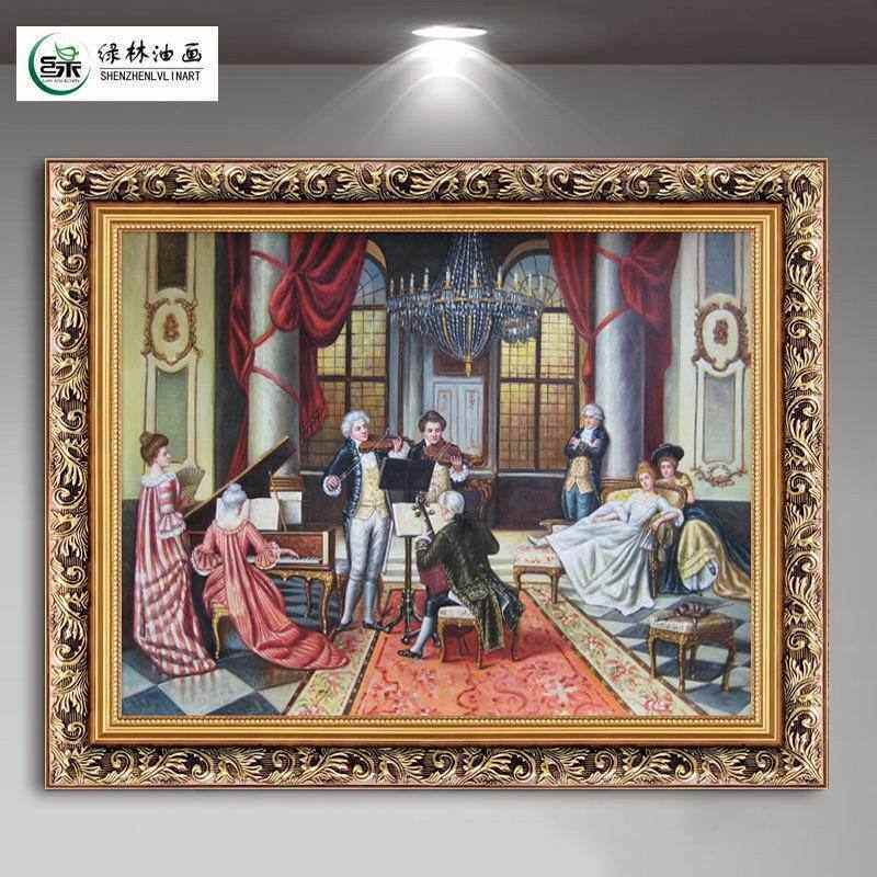 酒店代客厅装饰画宾馆有墙壁框美式一件油画宫廷挂画欧式人物批发