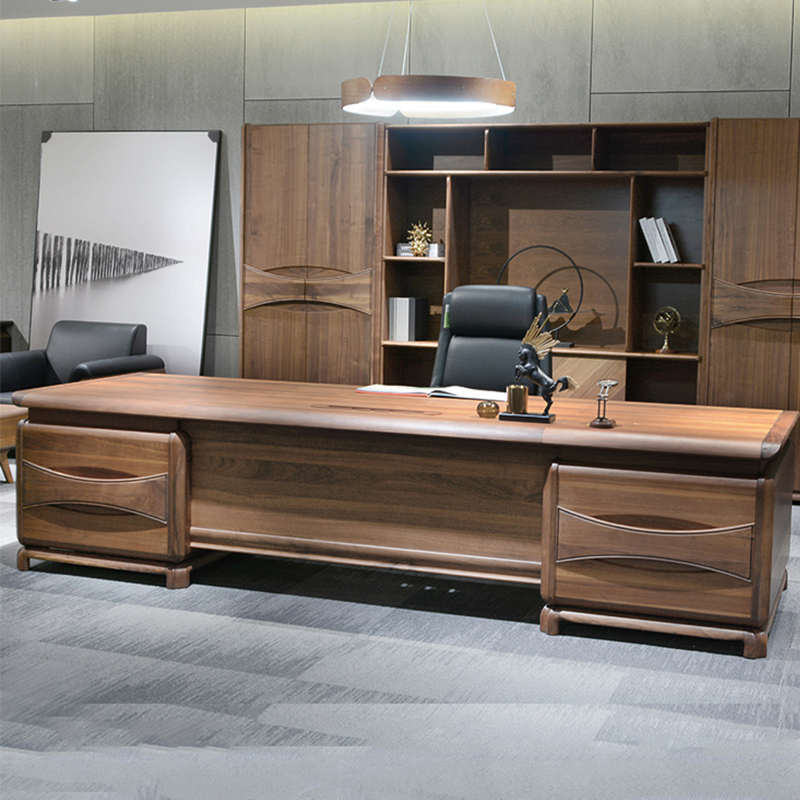 新中式大气实木老板桌总裁桌经理桌大班台胡桃木办公桌椅组合简约