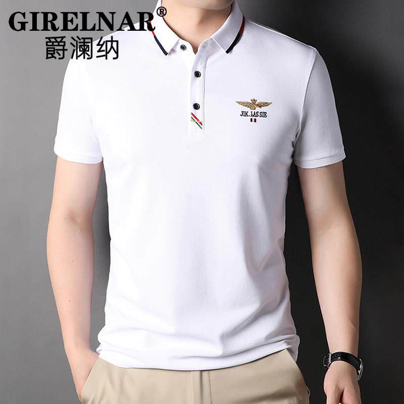 爵澜纳夏季短袖polo衫男翻领中年纯棉刺绣商务休闲薄款透气t恤男