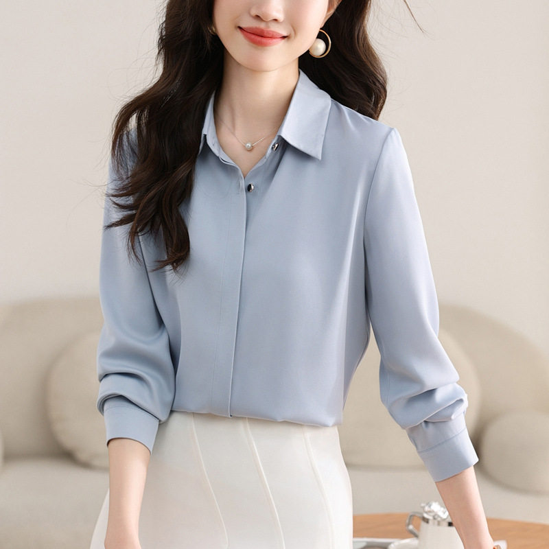 职业正装长衫袖款真丝白衬女设计感小众气质通勤春季新衬衣上衣