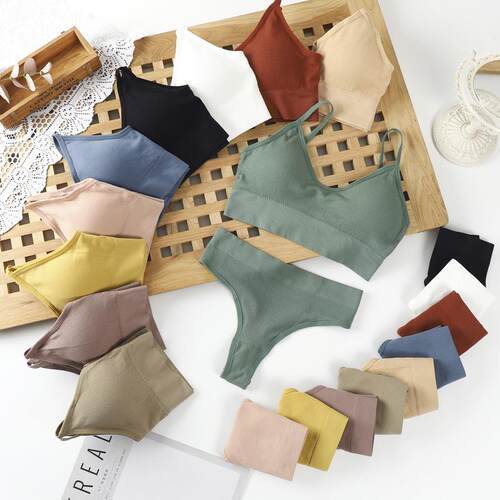 Big thong cotton pants bra set women's sports backless