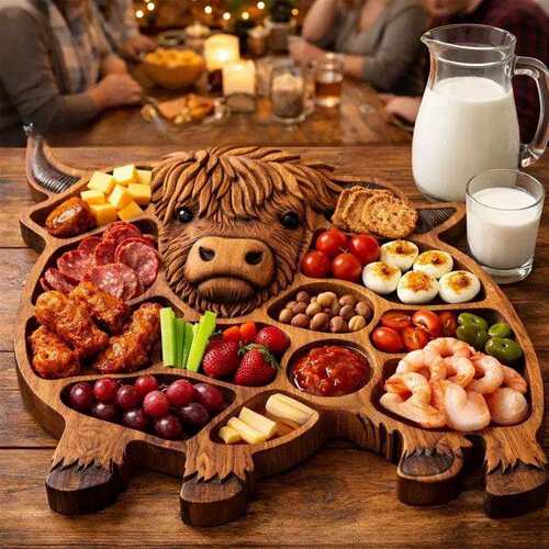 亚马逊新Highland Cow Wooden Charcuterie Board高地牛熟食托盘
