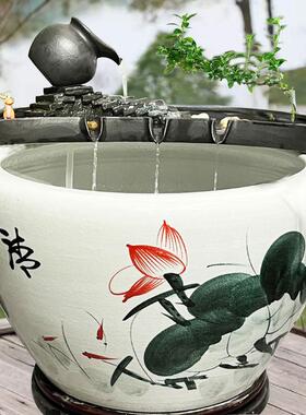 创意客厅石槽鱼池喷水循环流水器水景摆件陶瓷鱼缸装饰造景配件