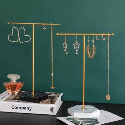 Marbled T-Shape Jewelry Rack Metal Necklace Holder Jewelry T