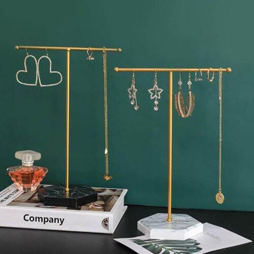 Marbled T-Shape Jewelry Rack Metal Necklace Holder Jewelry T