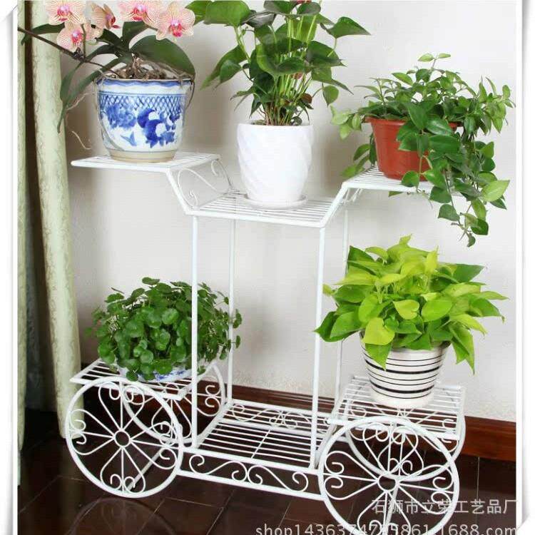 铁艺花架客厅阳台落地自行车室内花架双层花盆架创意摆件厂家直销