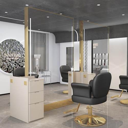 理985发店镜台落地子带柜双面镜子网不专锈钢美发店发红廊用全身