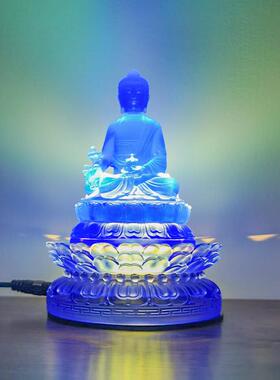 古法琉璃双层圆形莲花底座观音菩萨佛像插电灯专用加高供奉台包邮