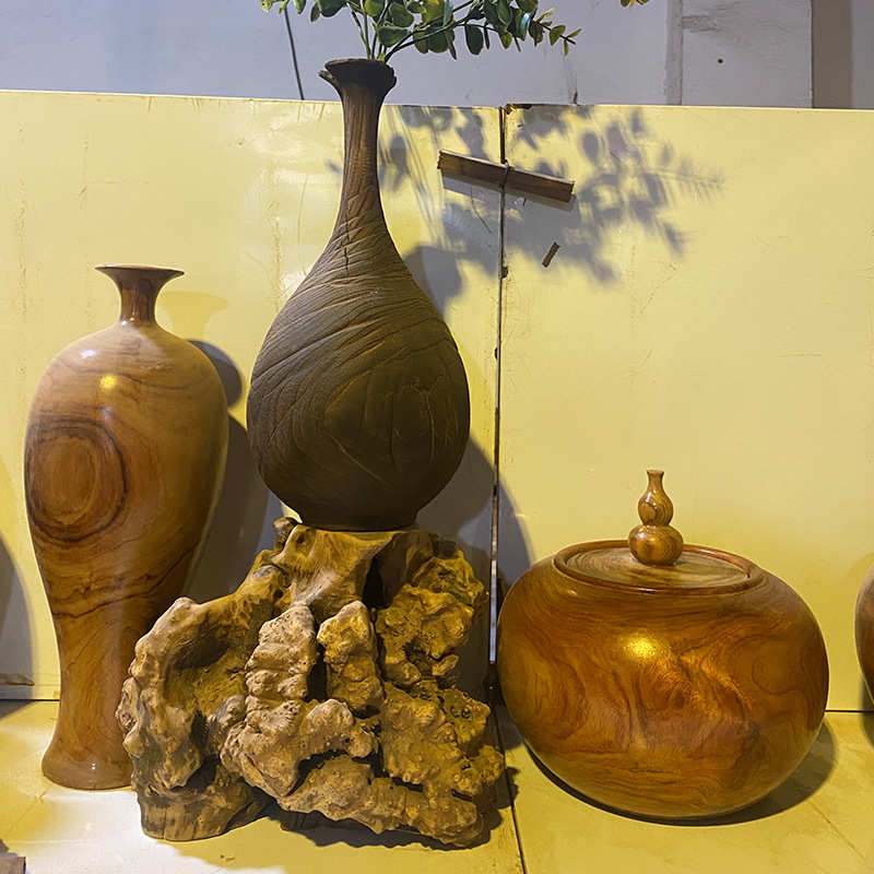 原木风圆肚花瓶人工实木诧寂风摆件民宿装饰品复古木制摆设批发