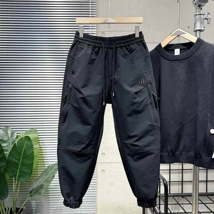 代购2025夏季男士工装裤宽松九分裤潮牌黑色速干哈伦裤束脚休闲裤
