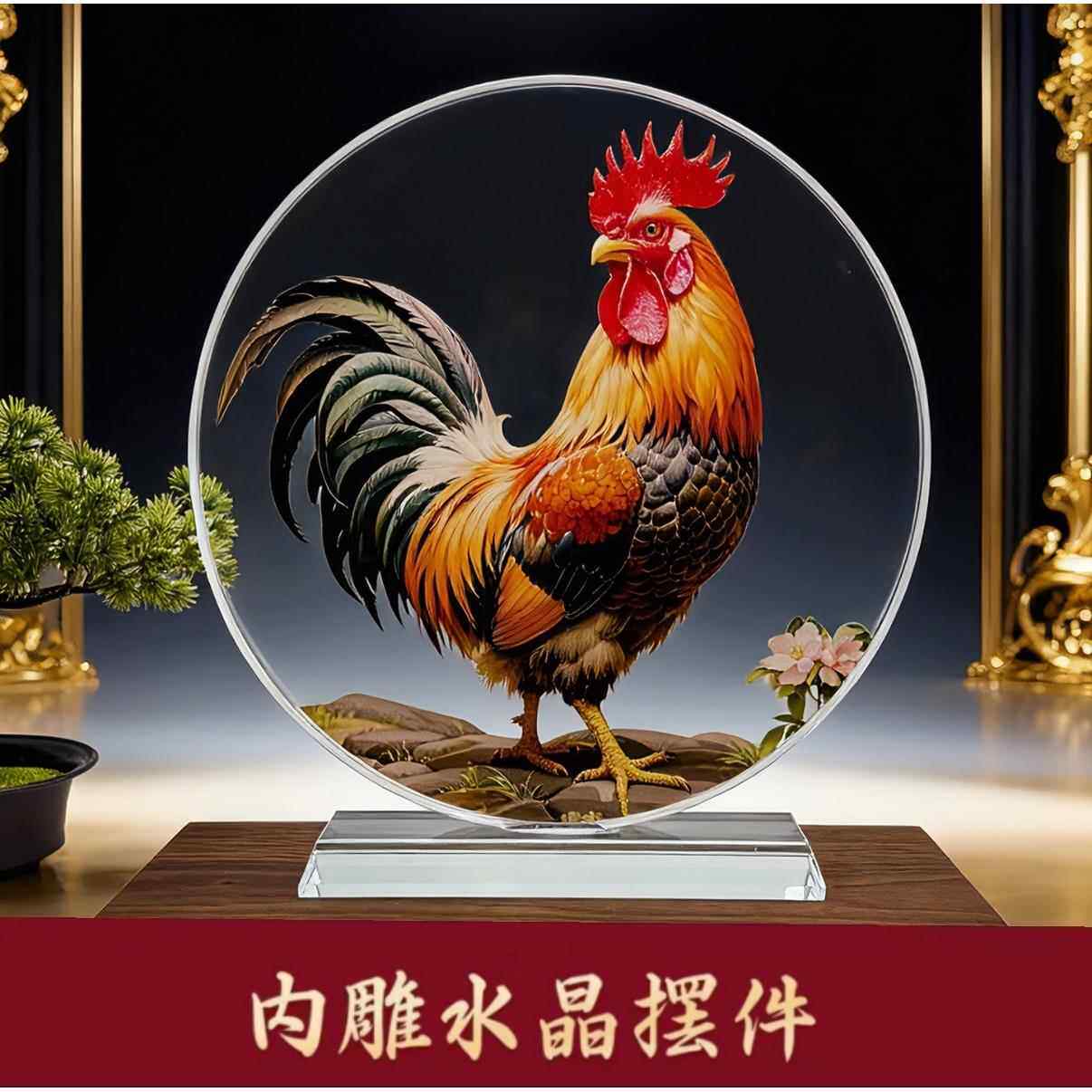 新中式内雕水晶摆件装饰工艺品大吉大利生肖吉祥开业乔迁送礼摆台