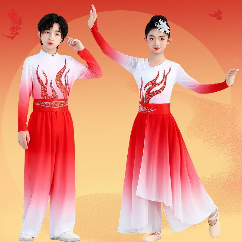 儿童合唱万疆飘逸灯火里舞蹈演出服中小学生童心向党开场舞古典服图片