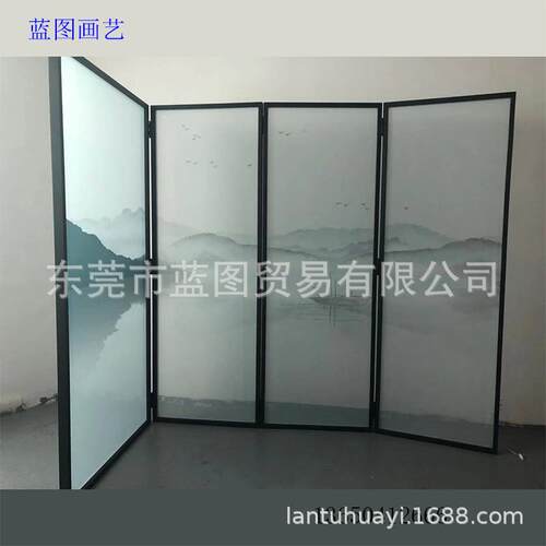 折叠半明透纱画屏风关隔断商酒824店大堂办公玄用会议接待室屏风