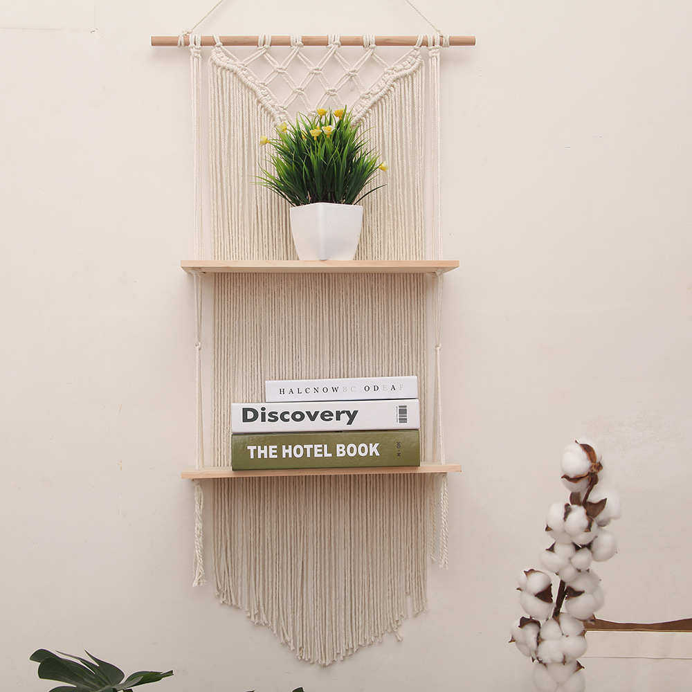 INS挂毯双层置物架编织北欧波西米亚挂毯墙面置物架棉线壁毯成品,居家布艺,挂毯/壁毯,淘宝优惠券,粉丝福利购,淘宝优惠卷