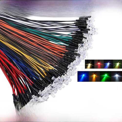 3V-24V通用 F5mm带线LED发光二极管灯珠 焊线 信号指示灯线长20CM