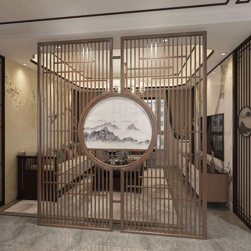 批发新中式实木圆形栅栏花架屏风隔断通顶客厅茶室餐厅分隔遮挡背