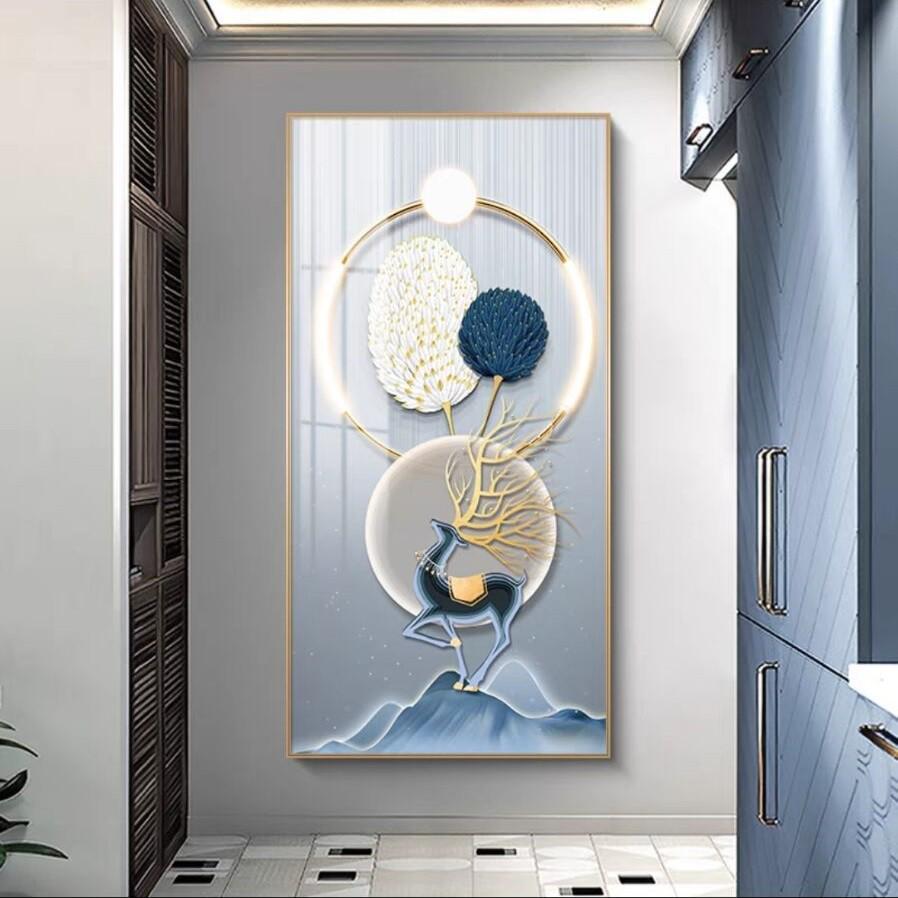 北欧玄关装饰画羽毛高档轻奢现代竖版进门玄幻背景墙走廊过道壁画