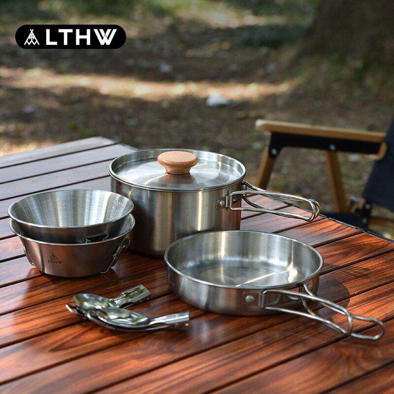 LTHW旅腾可携式不锈钢套锅野炊锅具野营露营折叠锅烧水炊具餐具碗