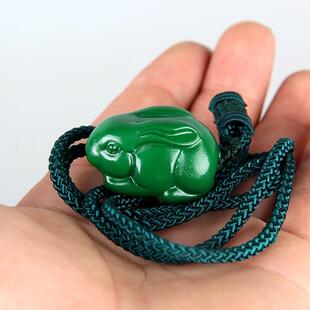 实木绿色兔子挂件吊坠绿檀木兔子紫檀木雕招财青色卯兔吉祥物中式