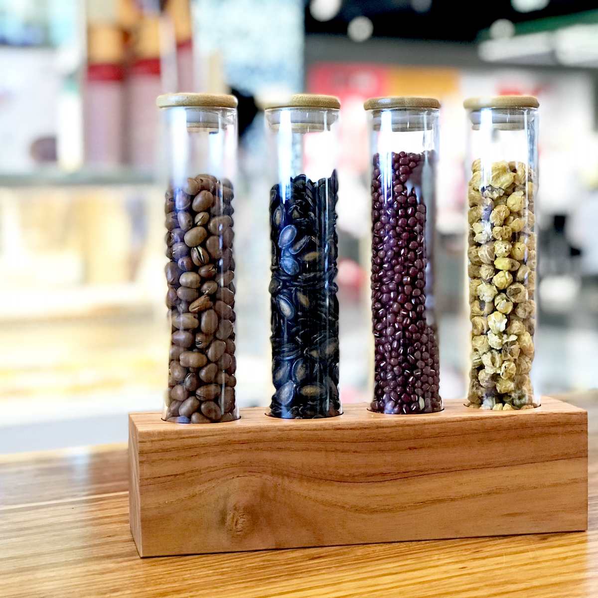 竹盖茶叶展示罐 咖啡豆密封罐玻璃试管展示架奶茶店冰室吧台摆设