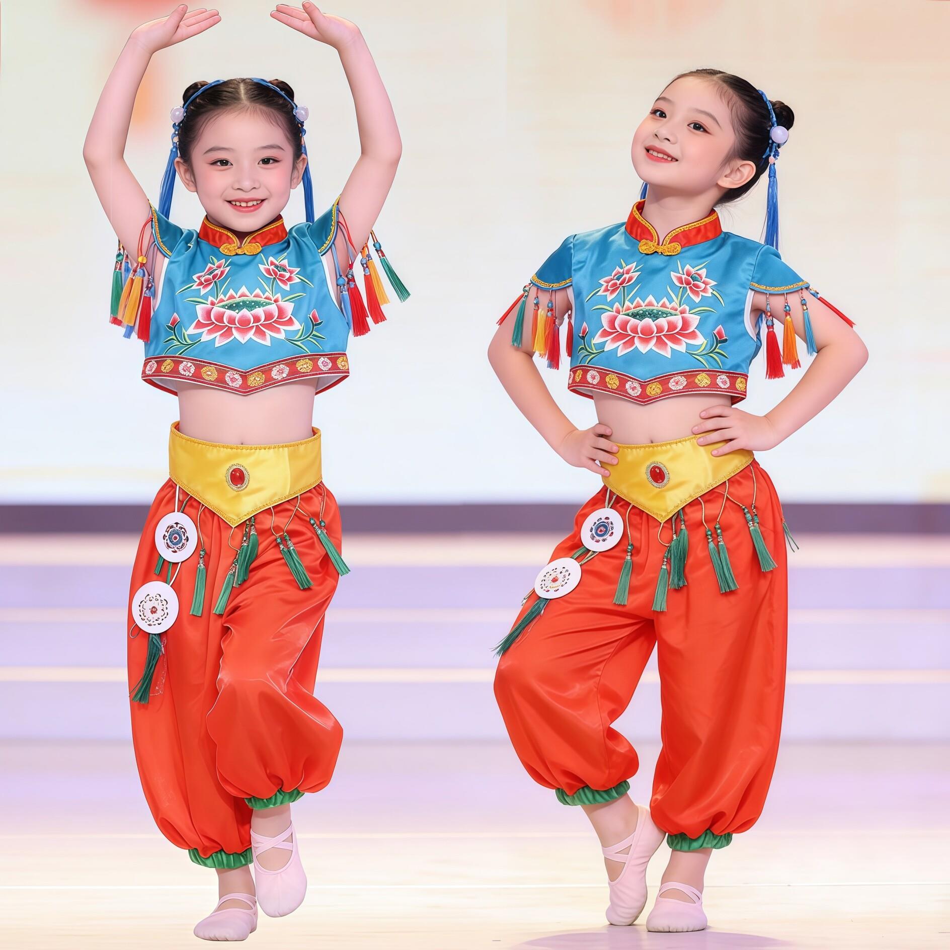 元旦太平鼓儿童演出服中国梦娃喜庆开场舞蹈秧歌服鼓韵金丰表演服