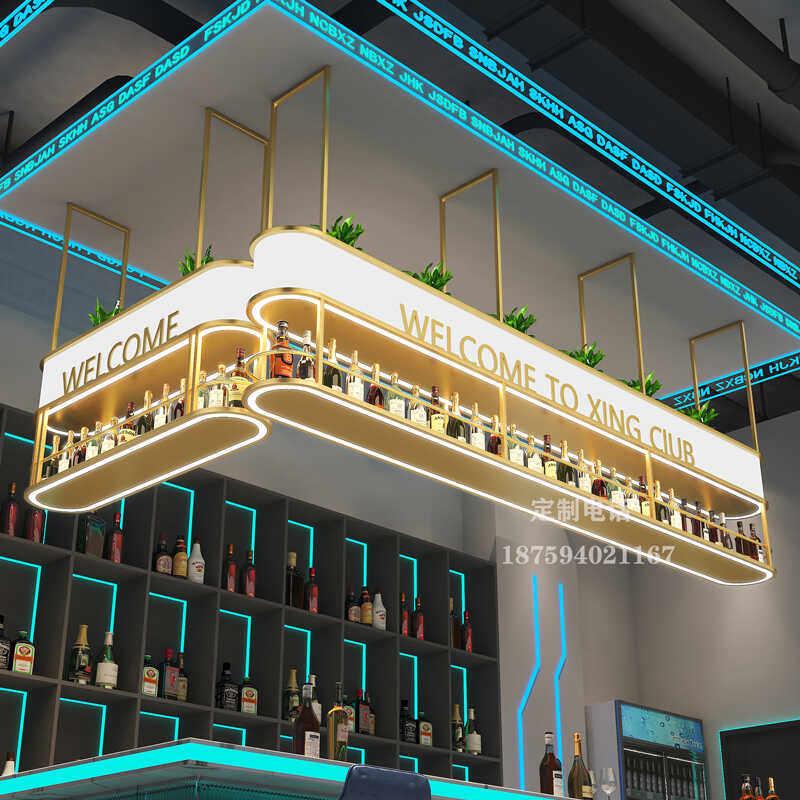 酒架吊柜吧台吊架餐厅发光灯箱置物架悬挂酒柜酒水展示架铁艺定制图片