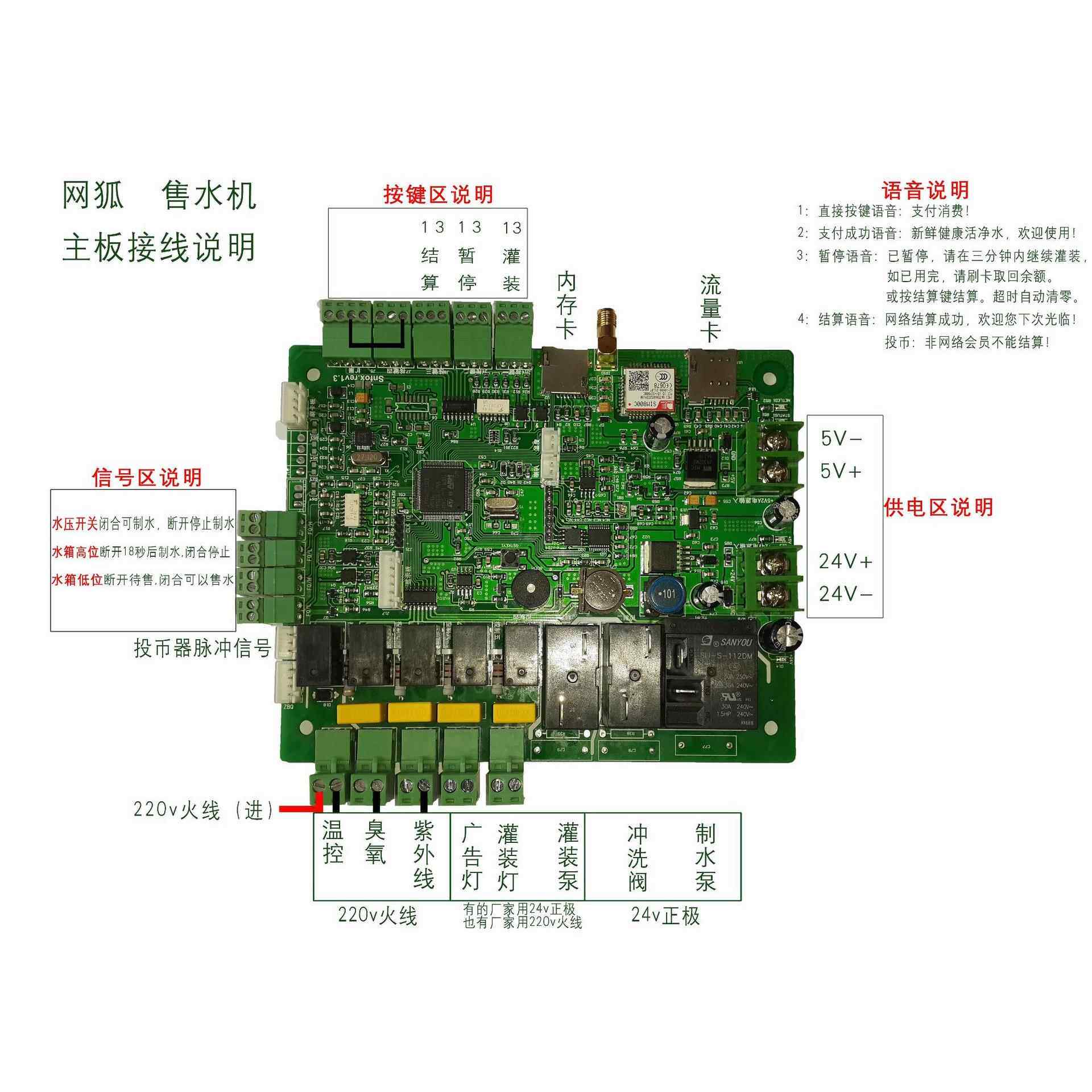 网络版售水机主控板,售水机主板,售水机网络板,共享商用水机方案