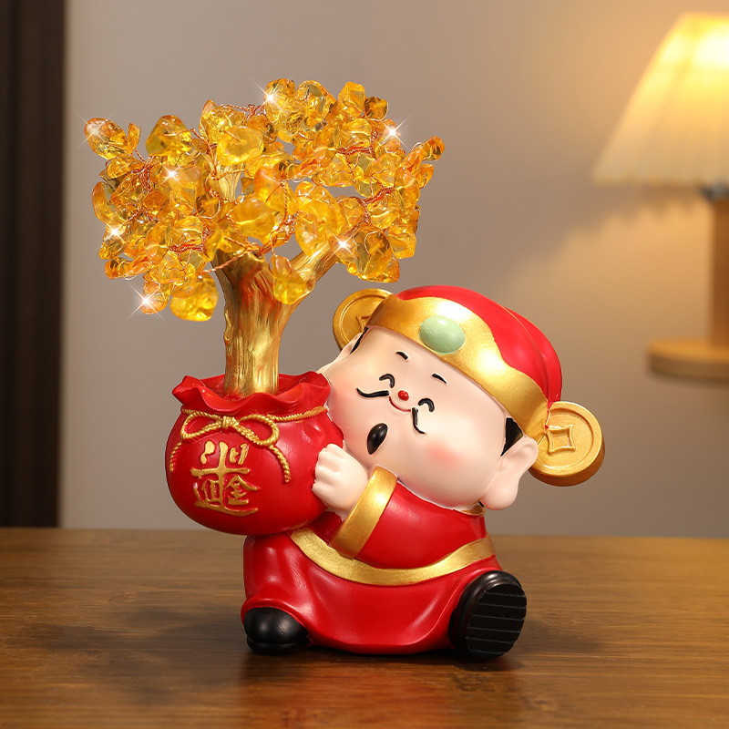 发财树财神爷摆件开业礼物店铺收银台客厅酒柜玄关装饰品新居礼品