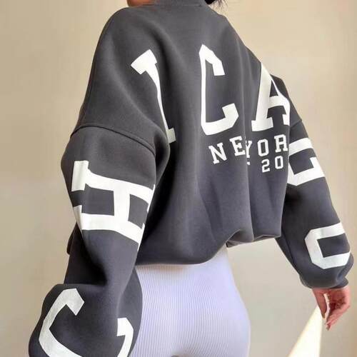 Women's letter printed thick top round neck long sleeved