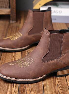 Mens SlipOn Chelsea Boots with Golden Embroidery British