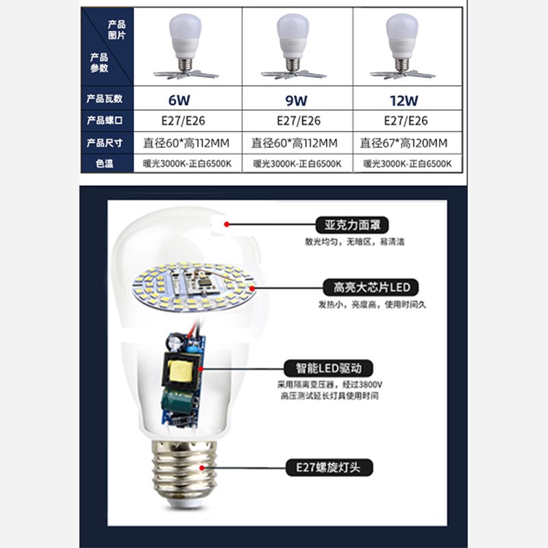 跨境智能灯泡遥控led灯双色无极调光调色6W9W12W球泡灯定时e26e27
