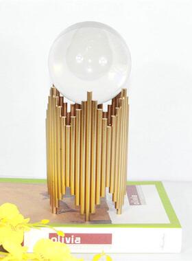 样板房装饰金属摆件软装饰品不锈钢工艺品创意家居竹节水晶球摆件