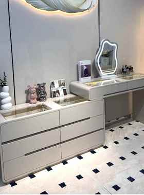 2柜025新款tb-85337实漆梳妆台斗一体奶油风卧室烤木化妆桌斗柜组