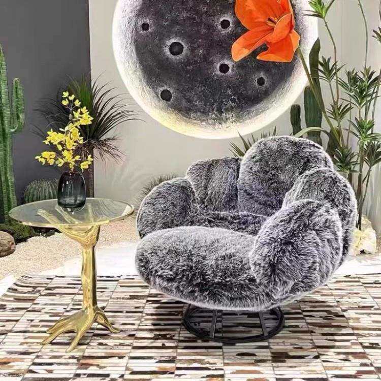 熊掌单人沙发椅意式极简奶油风设计师水貂绒客厅阳台懒人旋转椅子