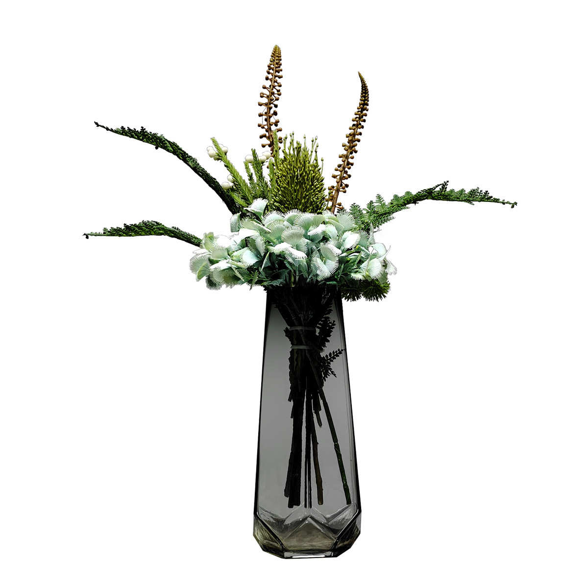 花艺假整体仿真简约玻璃花菱形摆件烟灰色样板房套装装饰品花花器