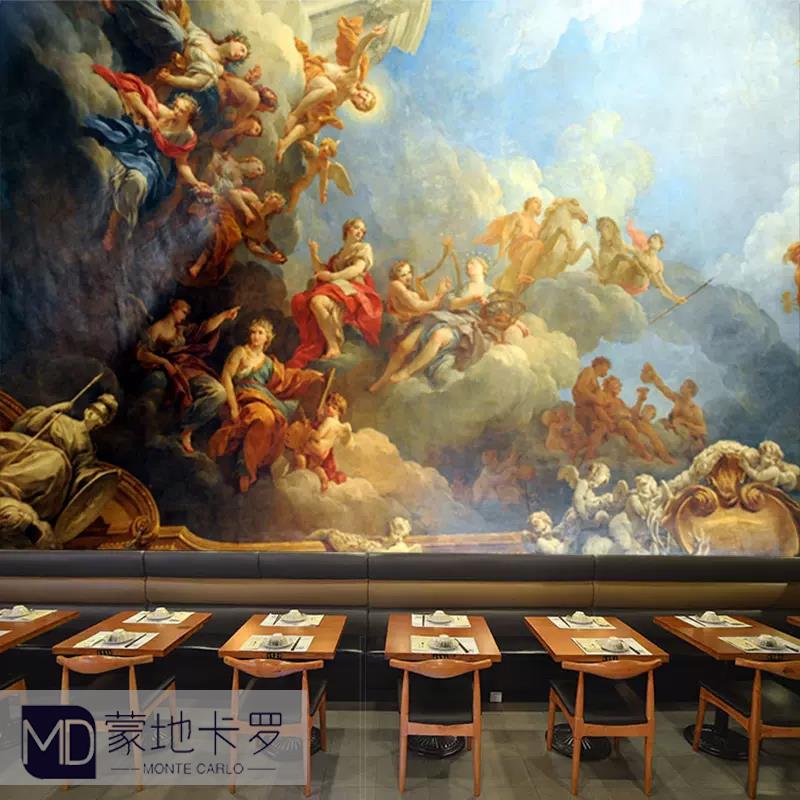 欧式油画人物墙壁纸复古宫廷餐厅饭店墙纸大气古罗马酒店吊顶壁画