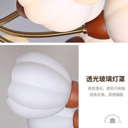 中古客厅灯具式复古胡桃色实木主23卧室餐厅浪漫风南吸洋花朵顶美