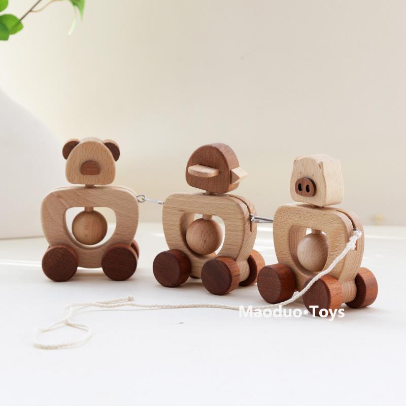 实木小车子儿童手推车益智早教卡通学爬无漆可啃咬婴幼儿玩具女MD