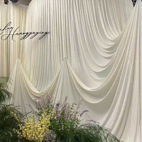 幕布帷幔舞台背景吊顶婚庆布弹力布婚礼装饰布布香槟色奶油色布幔