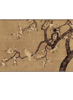 《杏花双雉》法式中古客厅沙发背景墙装饰画中式复古风挂画艺术感