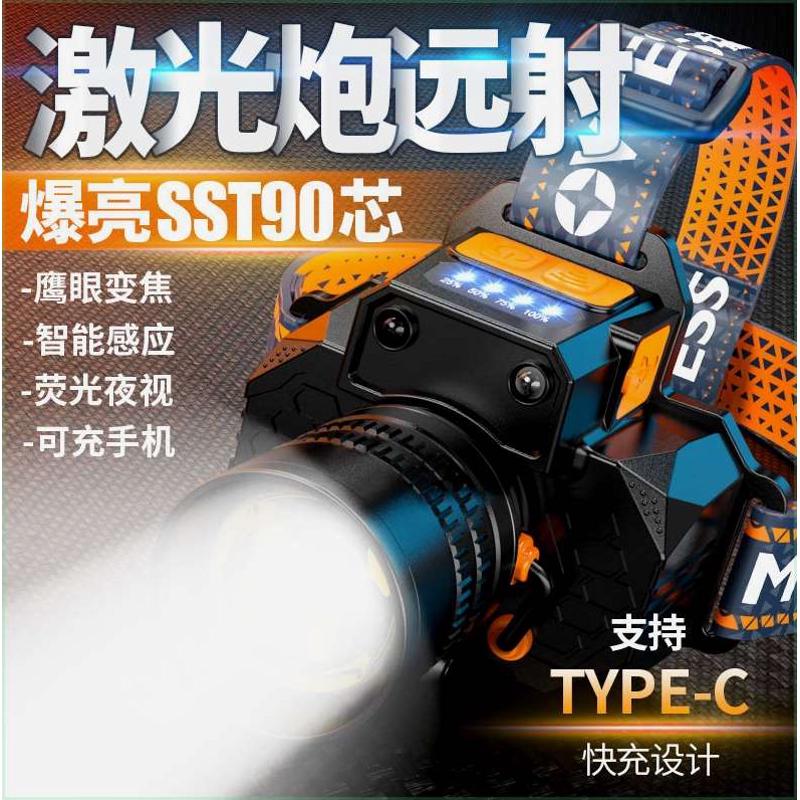 夜户外钓鱼强光疝气手电筒矿灯头戴式超头灯光灯远射亮激感应led