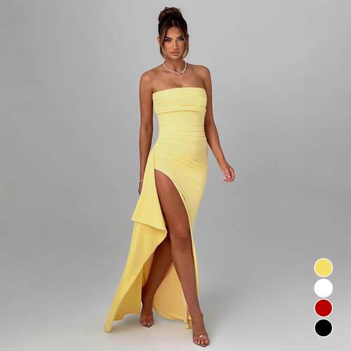 Womens Plain Backless Slip Dress with Thigh Split