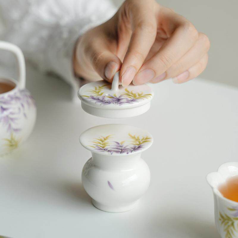 拉车套罩纯手绘紫藤花陶瓷盖置紫砂壶盖托陶瓷杯盖碗托茶杯垫茶具