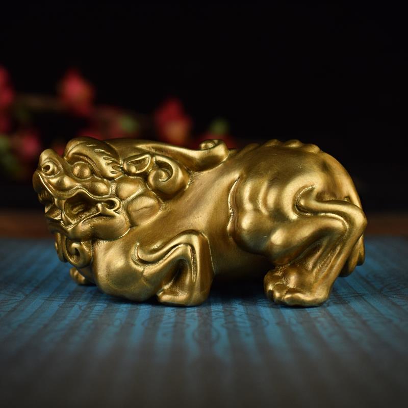 高档全铜心招财天禄貔控貅手把中件办公室客厅桌实面摆件车载台摆