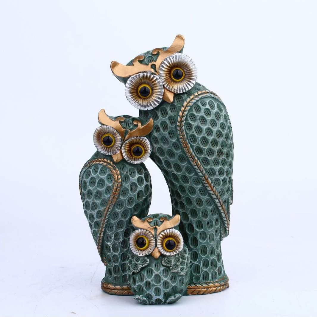 奢动物简约客厅家居轻办公桌现代工艺品一家三口摆件装饰品猫头鹰