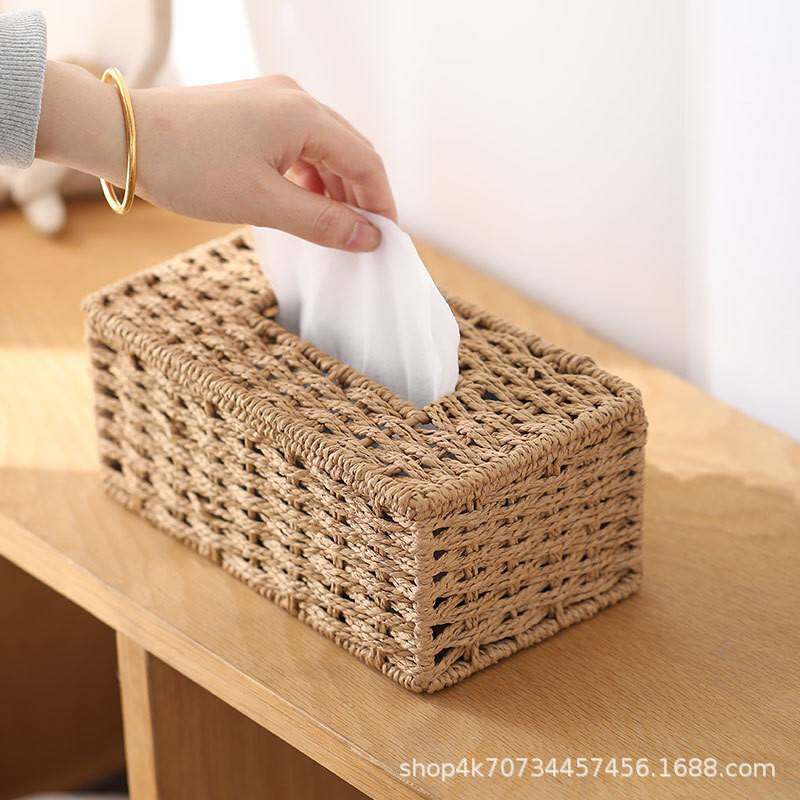 手工仿藤草编织纸巾盒家用客厅车载纸抽盒纸巾盒餐巾纸茶几抽纸盒