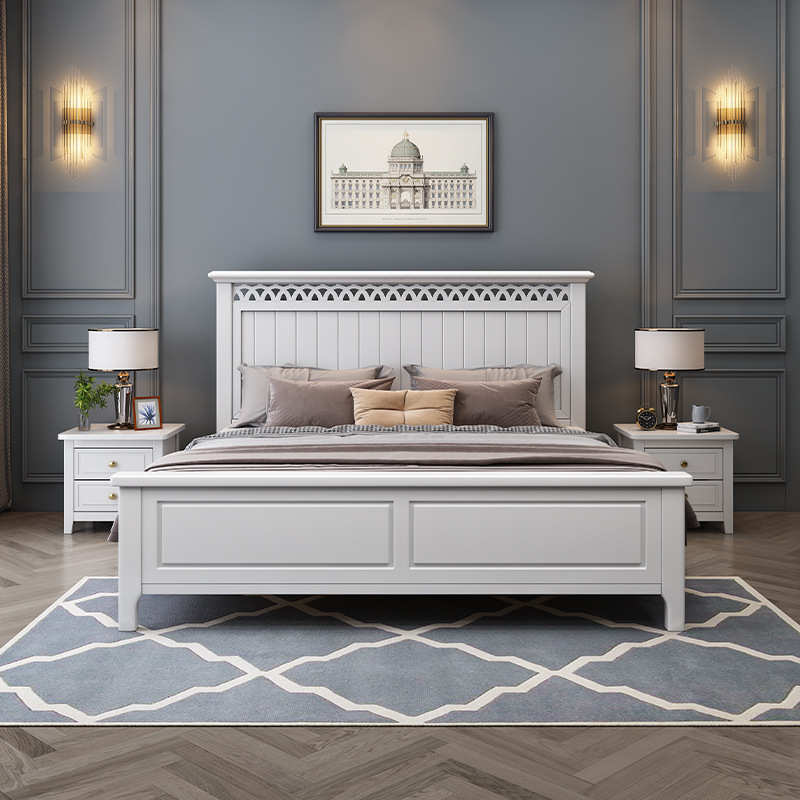 现代简约儿童床全实木白色2米大床美式轻奢1.8米双人床1.5m单人床