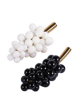 现代极简家居天然石英石黑白紫色葡萄串摆件咖啡桌餐桌水果白玉摆