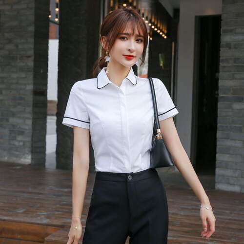 职业衬衫女气质正装打底上衣套装短袖白衬衣工装优雅娃娃领工作服