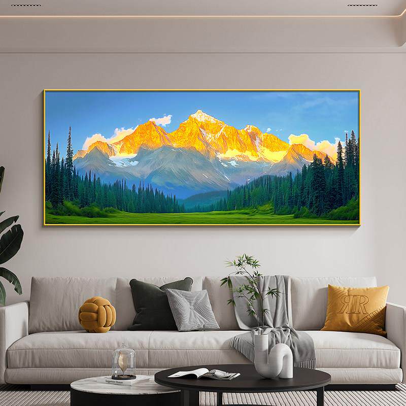 日照金山客厅装饰画 画现代简约卧室床头沙发背景挂画 画背有靠山